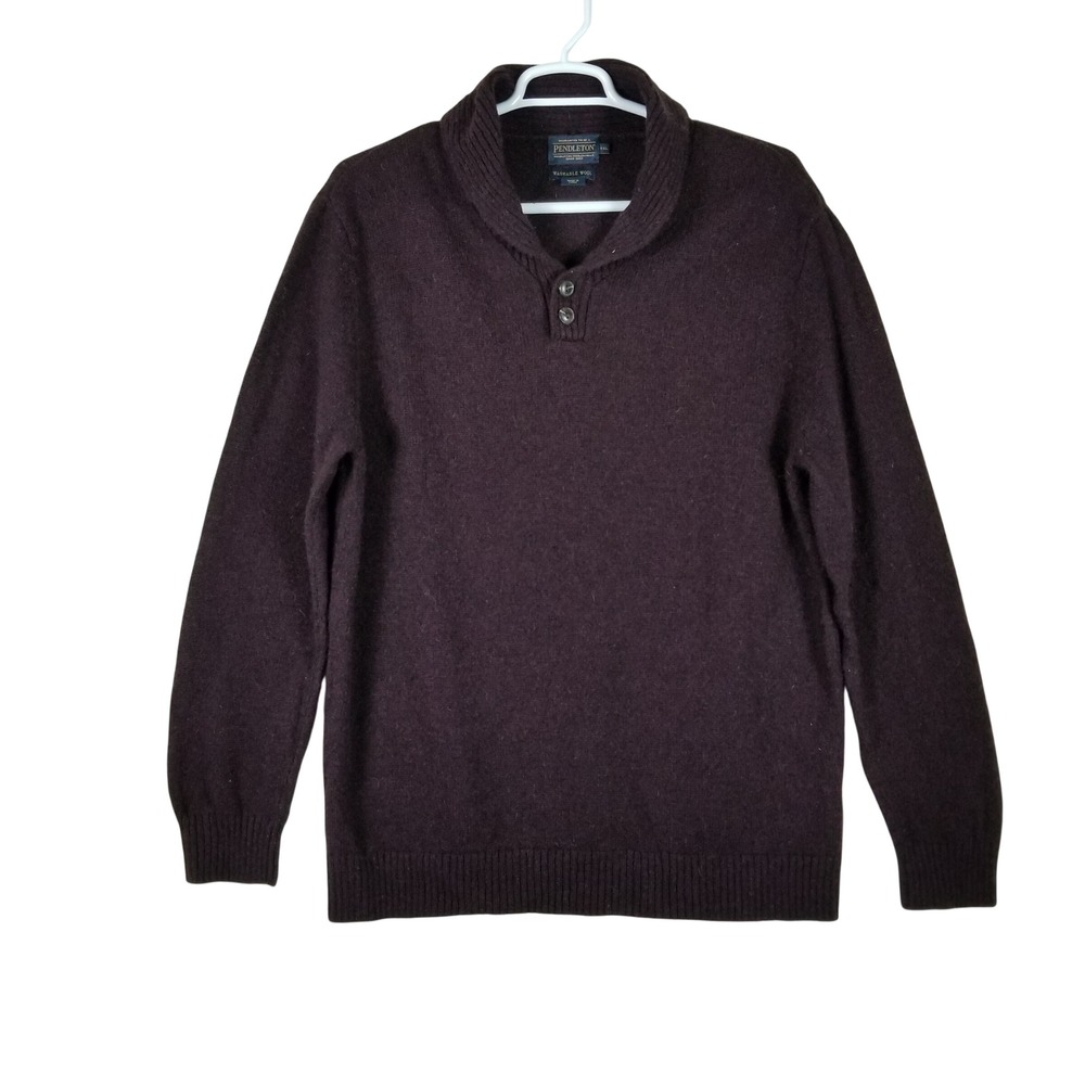 Pendleton Sweater Men XXL Burgundy Washable Shetland Wool Shawl Collar Pullover